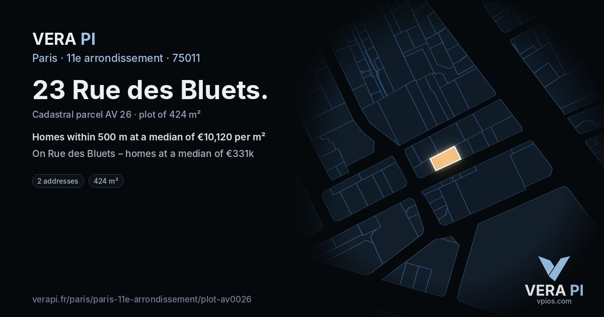 23 Rue des Bluets, 11e arrondissement at night – the plot lit, the parcels around coloured by the prices near them