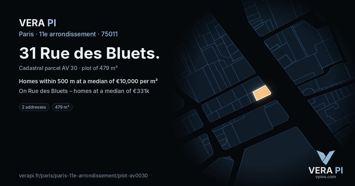 31 Rue des Bluets, 11e arrondissement at night – the plot lit, the parcels around coloured by the prices near them