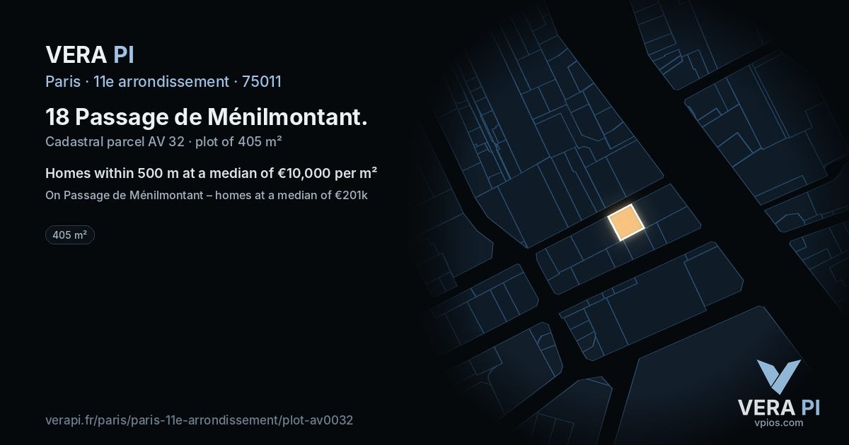 18 Passage de Ménilmontant, 11e arrondissement at night – the plot lit, the parcels around coloured by the prices near them