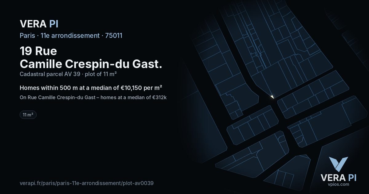 19 Rue Camille Crespin-du Gast, 11e arrondissement at night – the plot lit, the parcels around coloured by the prices near them