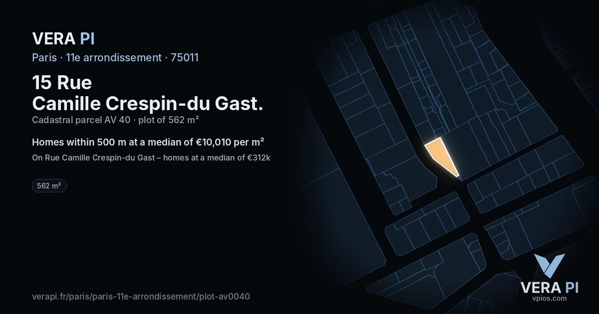 15 Rue Camille Crespin-du Gast, 11e arrondissement at night – the plot lit, the parcels around coloured by the prices near them