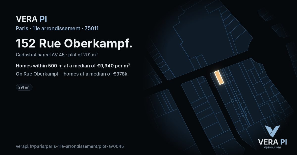 152 Rue Oberkampf, 11e arrondissement at night – the plot lit, the parcels around coloured by the prices near them