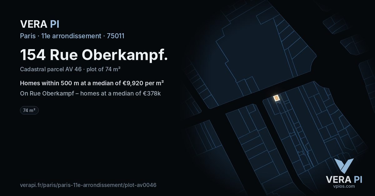 154 Rue Oberkampf, 11e arrondissement at night – the plot lit, the parcels around coloured by the prices near them