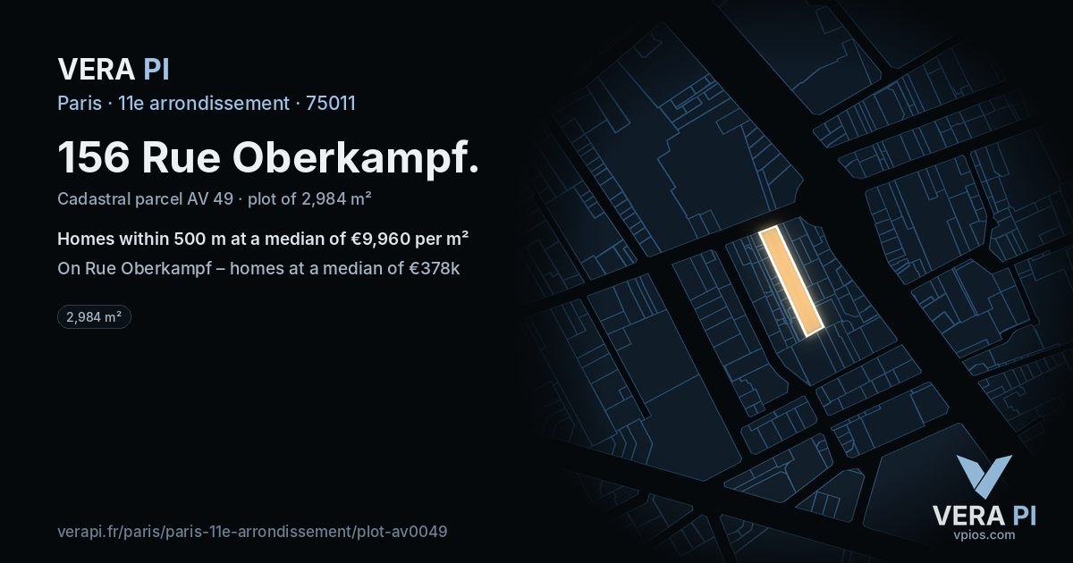 156 Rue Oberkampf, 11e arrondissement at night – the plot lit, the parcels around coloured by the prices near them