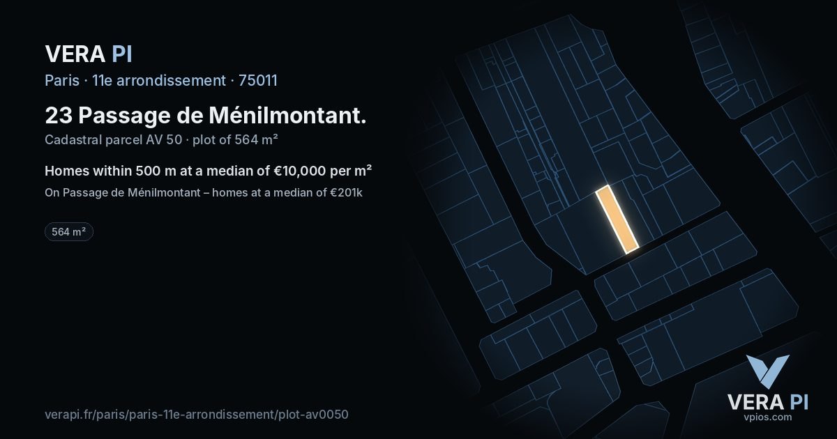 23 Passage de Ménilmontant, 11e arrondissement at night – the plot lit, the parcels around coloured by the prices near them