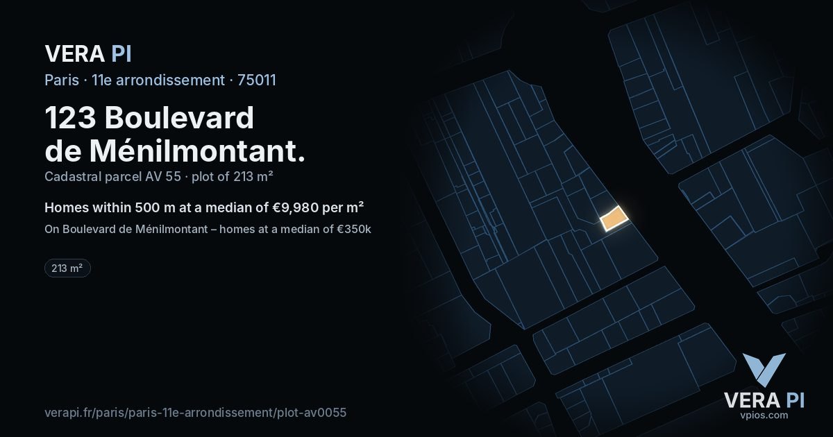 123 Boulevard de Ménilmontant, 11e arrondissement at night – the plot lit, the parcels around coloured by the prices near them