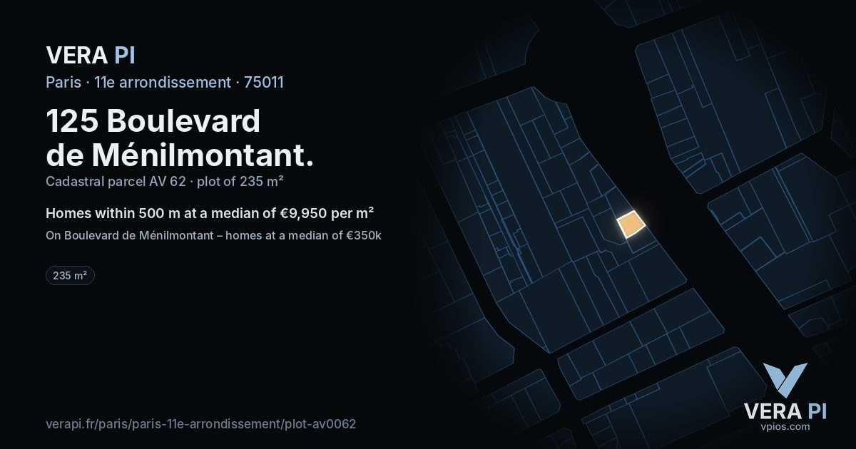 125 Boulevard de Ménilmontant, 11e arrondissement at night – the plot lit, the parcels around coloured by the prices near them