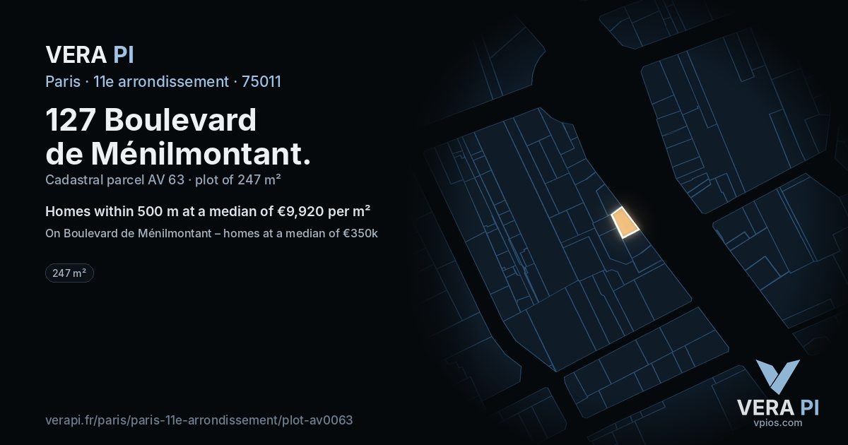 127 Boulevard de Ménilmontant, 11e arrondissement at night – the plot lit, the parcels around coloured by the prices near them