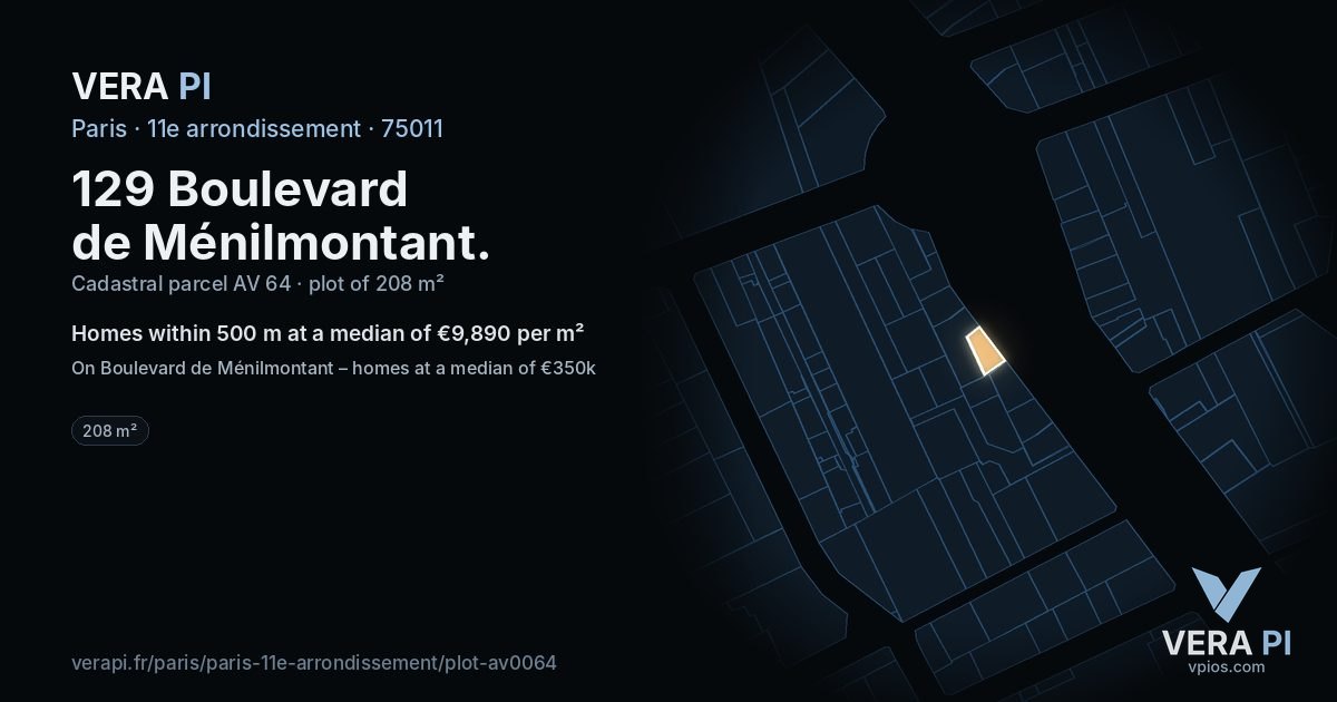 129 Boulevard de Ménilmontant, 11e arrondissement at night – the plot lit, the parcels around coloured by the prices near them