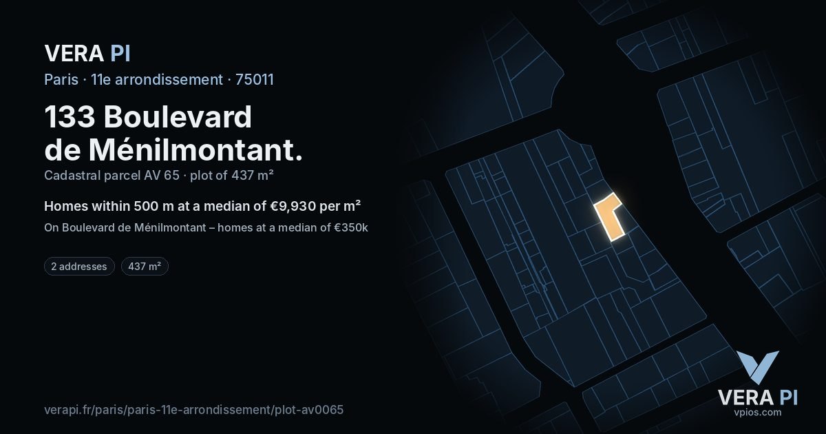 133 Boulevard de Ménilmontant, 11e arrondissement at night – the plot lit, the parcels around coloured by the prices near them