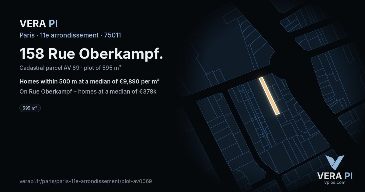 158 Rue Oberkampf, 11e arrondissement at night – the plot lit, the parcels around coloured by the prices near them