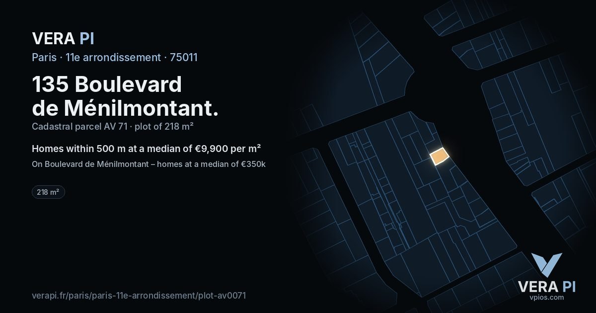 135 Boulevard de Ménilmontant, 11e arrondissement at night – the plot lit, the parcels around coloured by the prices near them