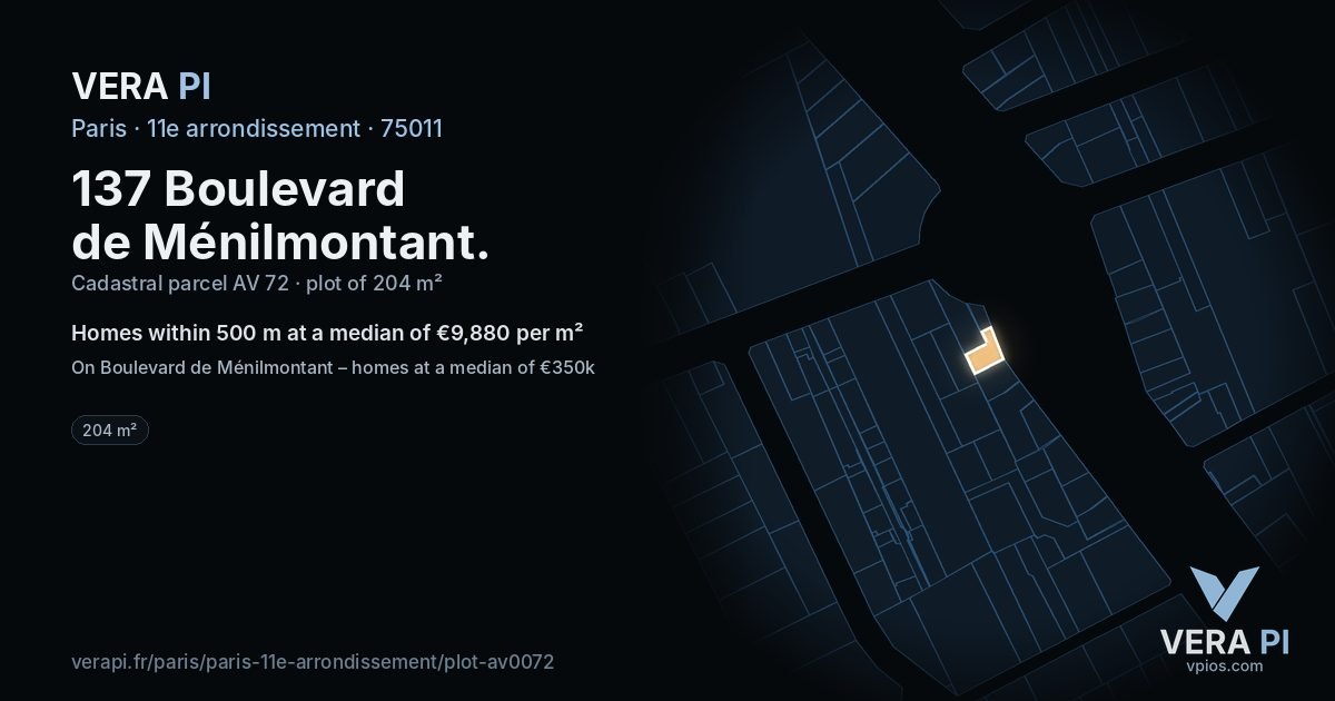 137 Boulevard de Ménilmontant, 11e arrondissement at night – the plot lit, the parcels around coloured by the prices near them