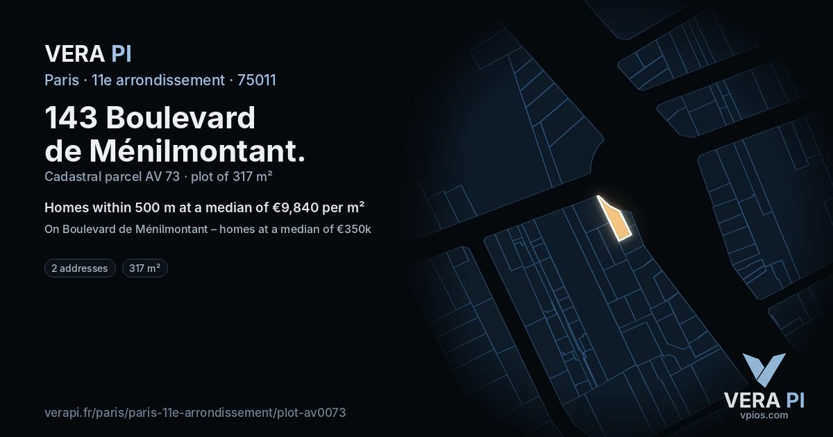 143 Boulevard de Ménilmontant, 11e arrondissement at night – the plot lit, the parcels around coloured by the prices near them