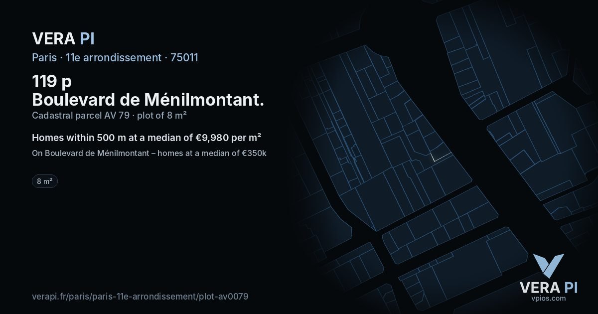 119 p Boulevard de Ménilmontant, 11e arrondissement at night – the plot lit, the parcels around coloured by the prices near them
