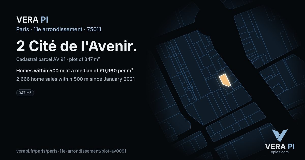 2 Cité de l'Avenir, 11e arrondissement at night – the plot lit, the parcels around coloured by the prices near them
