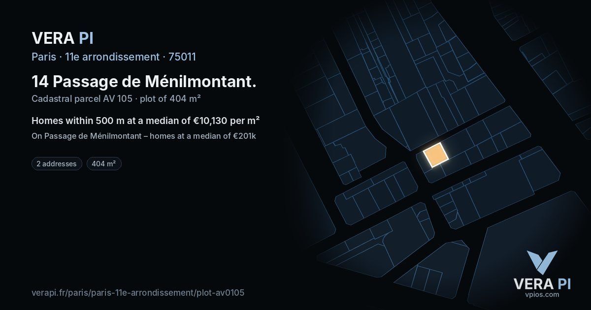 14 Passage de Ménilmontant, 11e arrondissement at night – the plot lit, the parcels around coloured by the prices near them