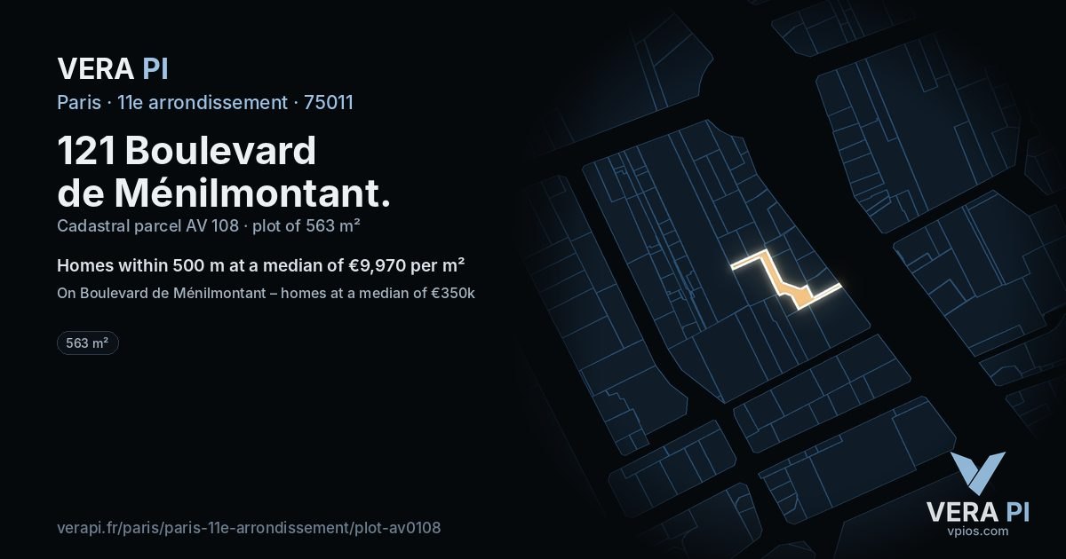 121 Boulevard de Ménilmontant, 11e arrondissement at night – the plot lit, the parcels around coloured by the prices near them