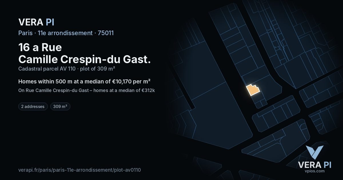 16 a Rue Camille Crespin-du Gast, 11e arrondissement at night – the plot lit, the parcels around coloured by the prices near them