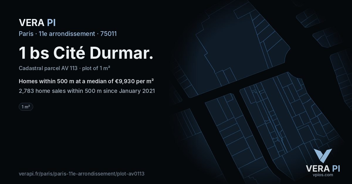 1 bs Cité Durmar, 11e arrondissement at night – the plot lit, the parcels around coloured by the prices near them
