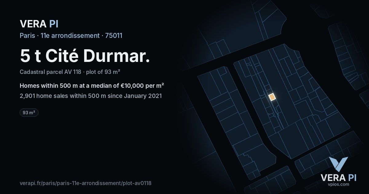 5 t Cité Durmar, 11e arrondissement at night – the plot lit, the parcels around coloured by the prices near them