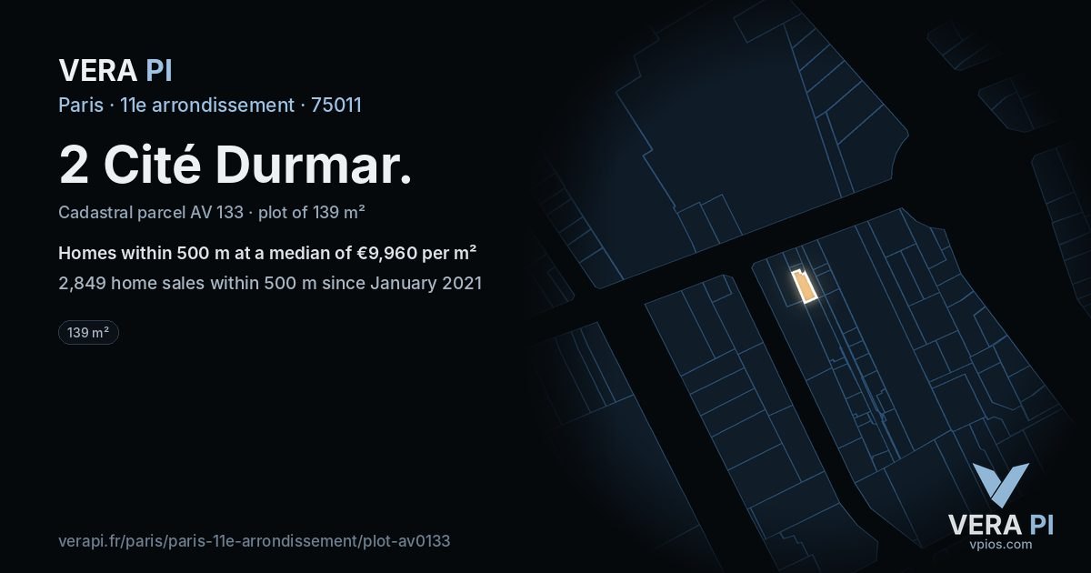 2 Cité Durmar, 11e arrondissement at night – the plot lit, the parcels around coloured by the prices near them