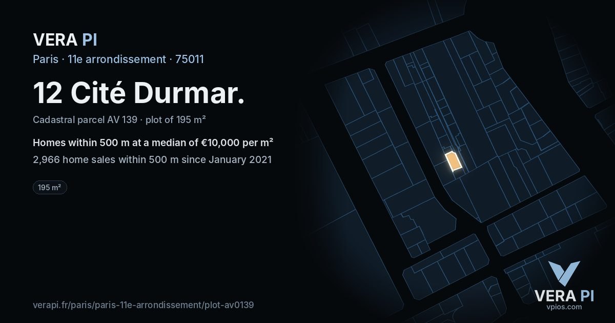 12 Cité Durmar, 11e arrondissement at night – the plot lit, the parcels around coloured by the prices near them