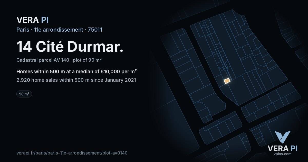 14 Cité Durmar, 11e arrondissement at night – the plot lit, the parcels around coloured by the prices near them