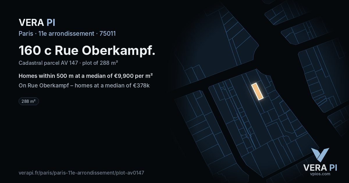 160 c Rue Oberkampf, 11e arrondissement at night – the plot lit, the parcels around coloured by the prices near them