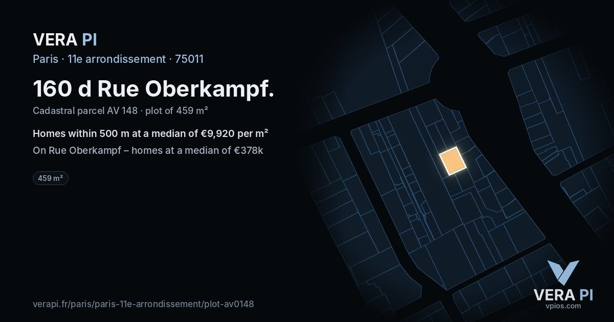 160 d Rue Oberkampf, 11e arrondissement at night – the plot lit, the parcels around coloured by the prices near them