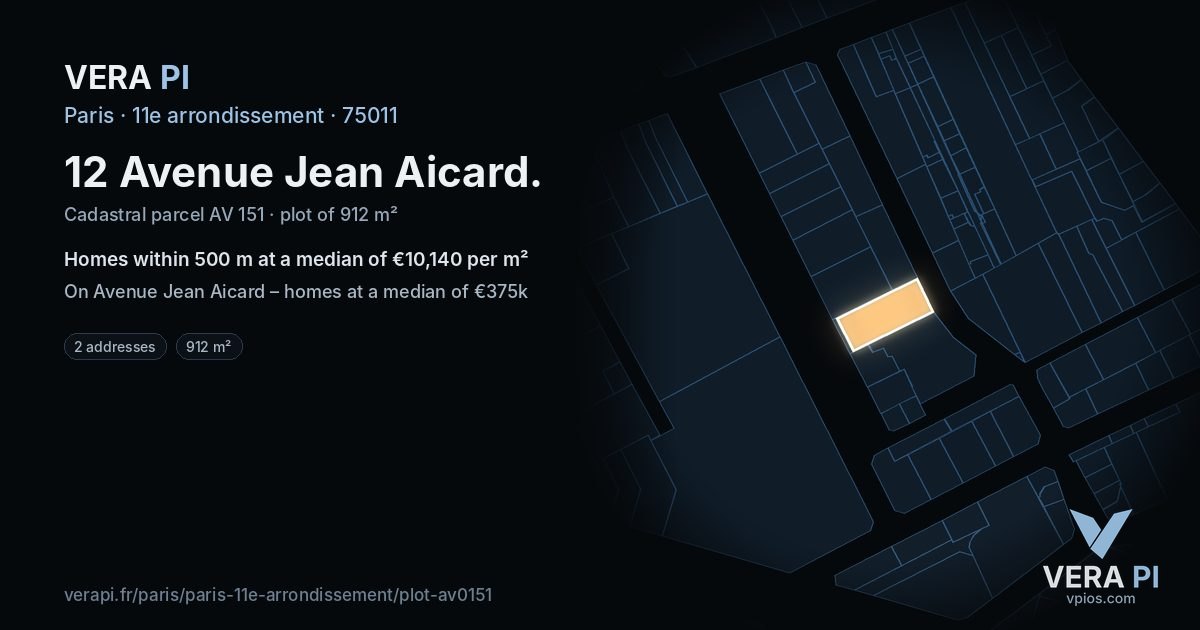12 Avenue Jean Aicard, 11e arrondissement at night – the plot lit, the parcels around coloured by the prices near them