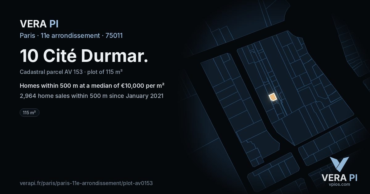 10 Cité Durmar, 11e arrondissement at night – the plot lit, the parcels around coloured by the prices near them