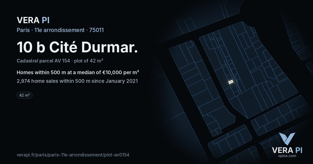 10 b Cité Durmar, 11e arrondissement at night – the plot lit, the parcels around coloured by the prices near them