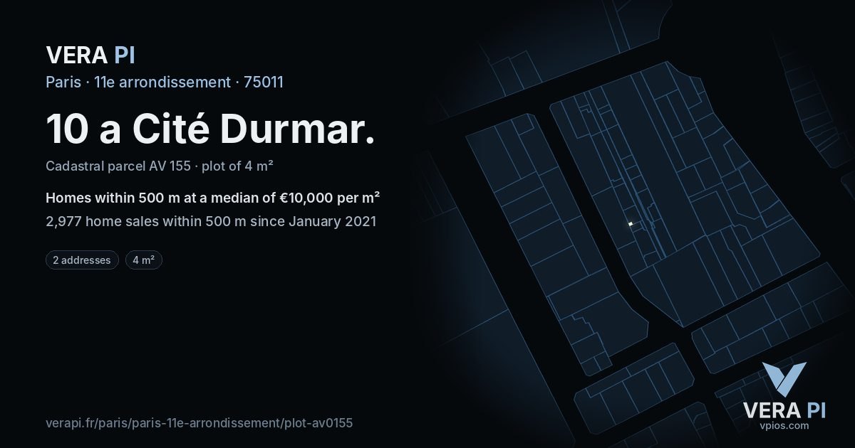 10 a Cité Durmar, 11e arrondissement at night – the plot lit, the parcels around coloured by the prices near them
