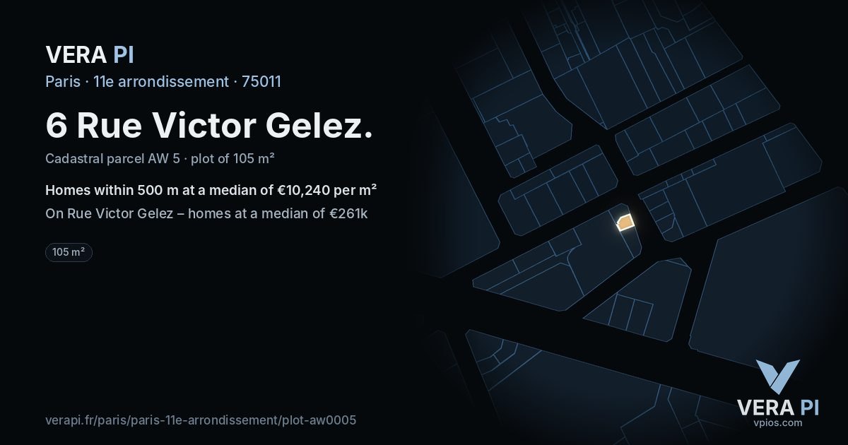 6 Rue Victor Gelez, 11e arrondissement at night – the plot lit, the parcels around coloured by the prices near them