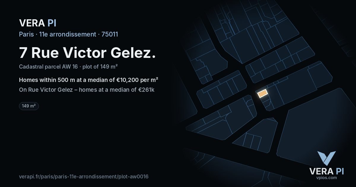 7 Rue Victor Gelez, 11e arrondissement at night – the plot lit, the parcels around coloured by the prices near them