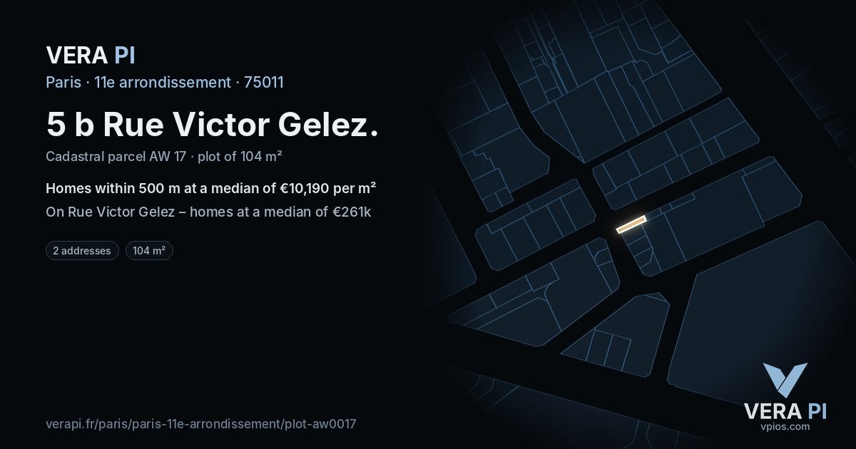 5 b Rue Victor Gelez, 11e arrondissement at night – the plot lit, the parcels around coloured by the prices near them