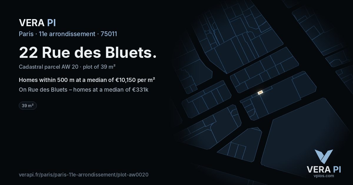 22 Rue des Bluets, 11e arrondissement at night – the plot lit, the parcels around coloured by the prices near them