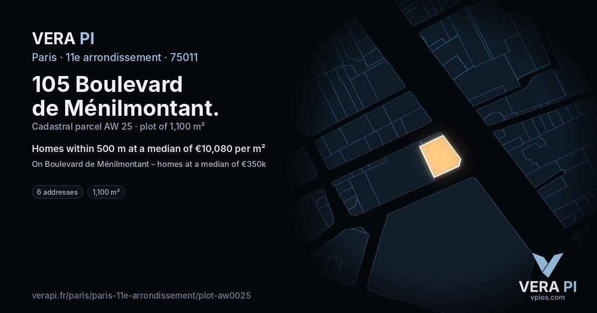 105 Boulevard de Ménilmontant, 11e arrondissement at night – the plot lit, the parcels around coloured by the prices near them