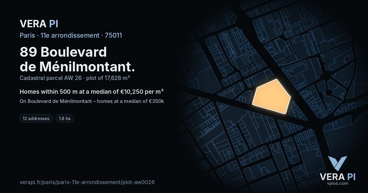 89 Boulevard de Ménilmontant, 11e arrondissement at night – the plot lit, the parcels around coloured by the prices near them