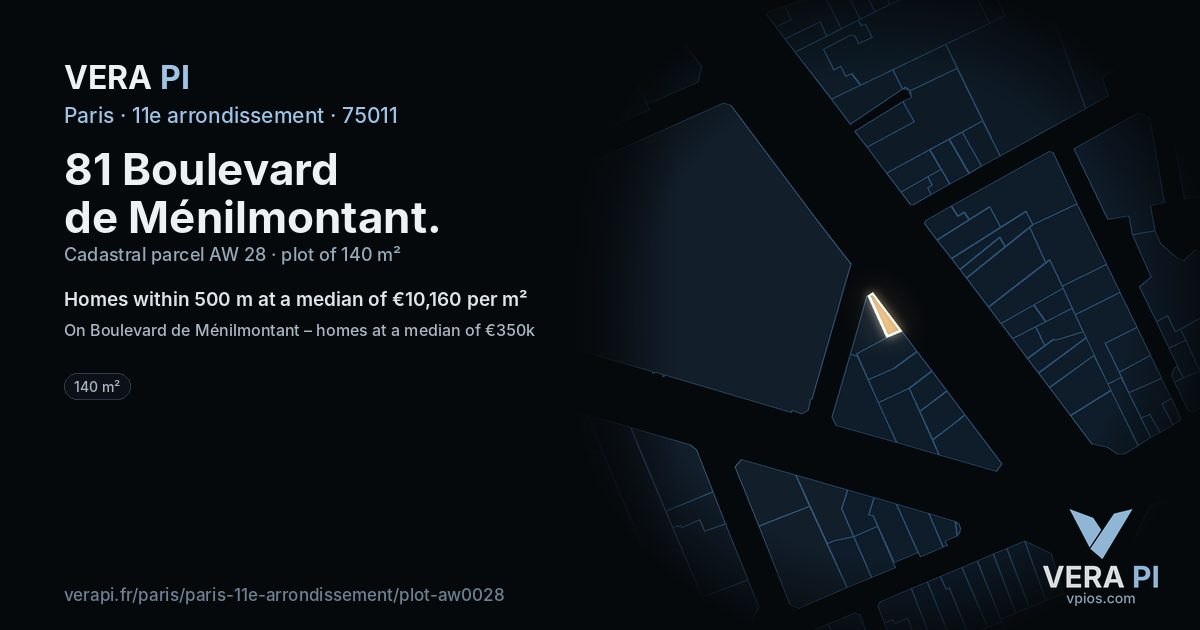 81 Boulevard de Ménilmontant, 11e arrondissement at night – the plot lit, the parcels around coloured by the prices near them