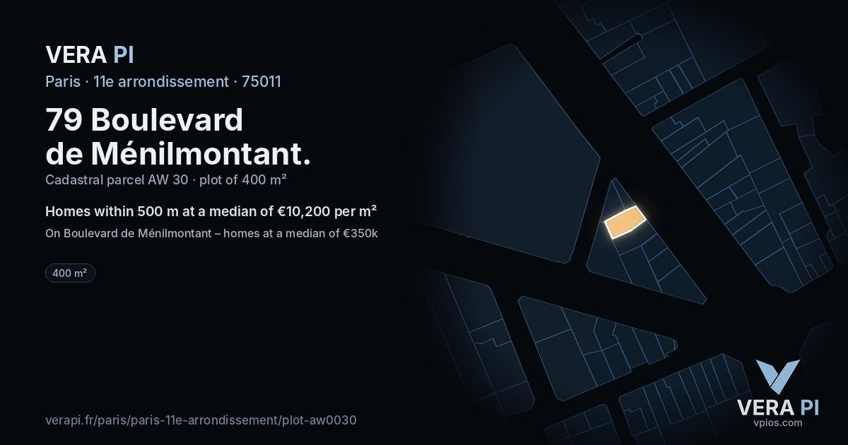 79 Boulevard de Ménilmontant, 11e arrondissement at night – the plot lit, the parcels around coloured by the prices near them