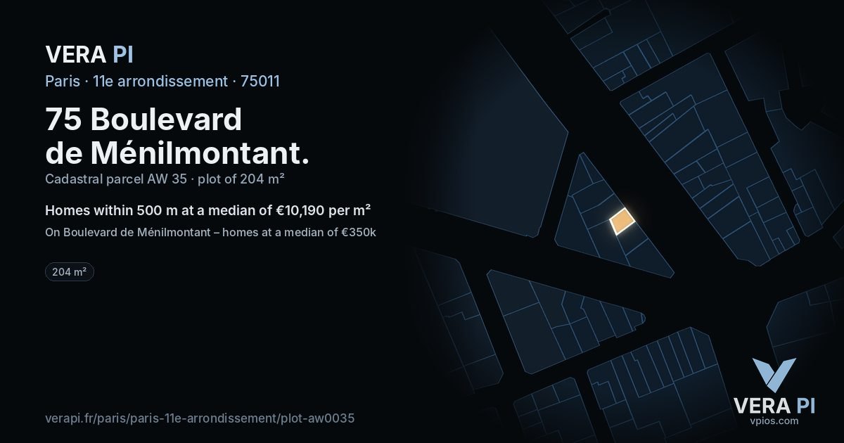 75 Boulevard de Ménilmontant, 11e arrondissement at night – the plot lit, the parcels around coloured by the prices near them
