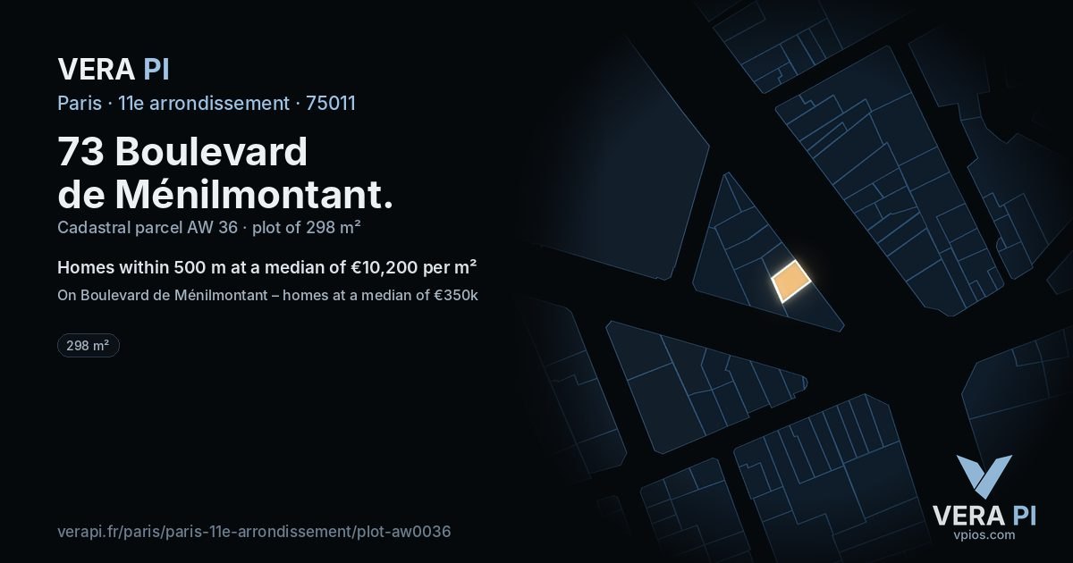 73 Boulevard de Ménilmontant, 11e arrondissement at night – the plot lit, the parcels around coloured by the prices near them