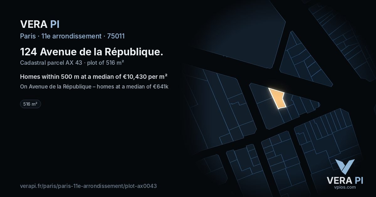 124 Avenue de la République, 11e arrondissement at night – the plot lit, the parcels around coloured by the prices near them