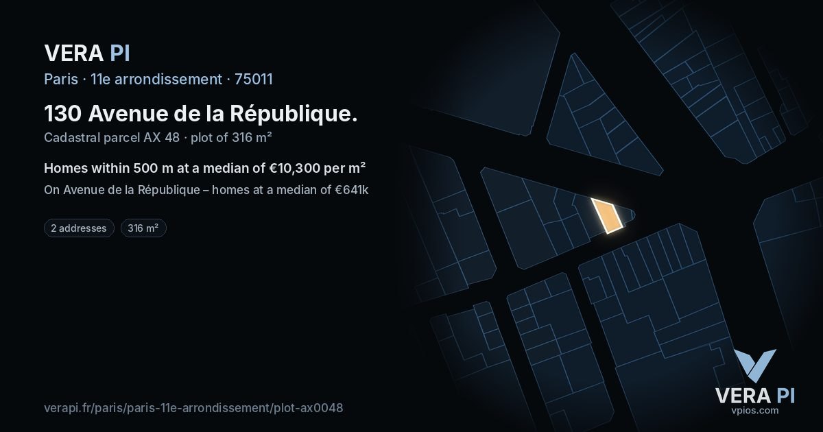 130 Avenue de la République, 11e arrondissement at night – the plot lit, the parcels around coloured by the prices near them
