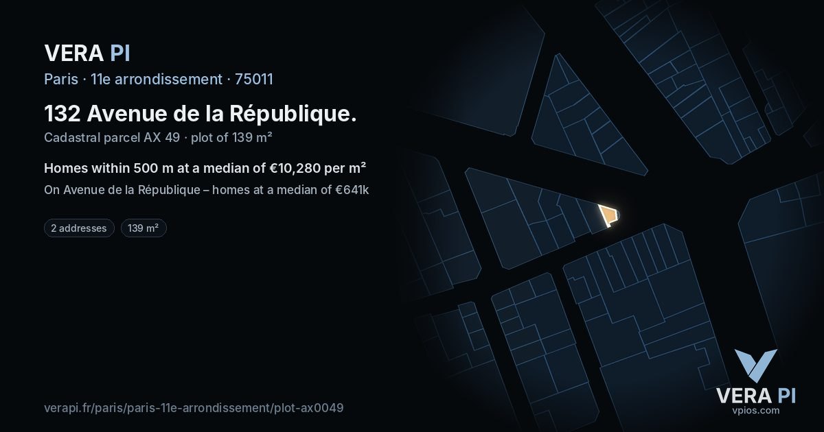132 Avenue de la République, 11e arrondissement at night – the plot lit, the parcels around coloured by the prices near them