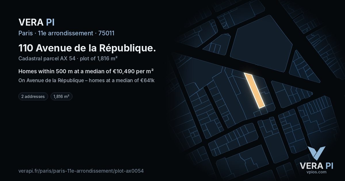 110 Avenue de la République, 11e arrondissement at night – the plot lit, the parcels around coloured by the prices near them