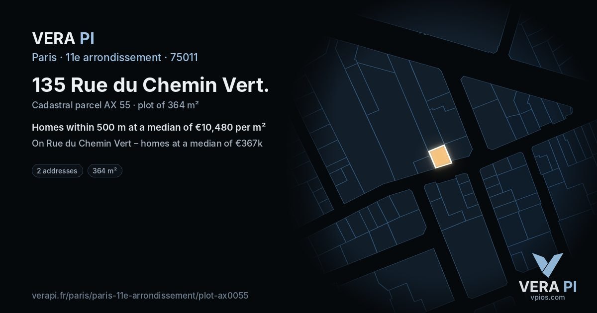 135 Rue du Chemin Vert, 11e arrondissement at night – the plot lit, the parcels around coloured by the prices near them