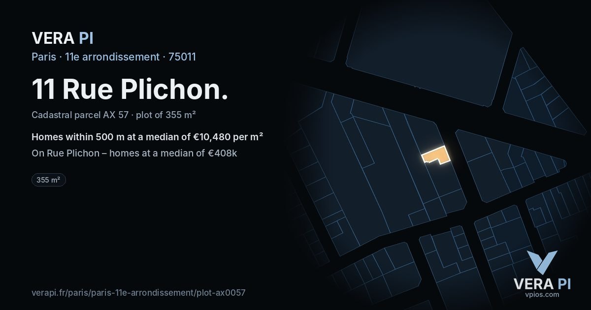 11 Rue Plichon, 11e arrondissement at night – the plot lit, the parcels around coloured by the prices near them